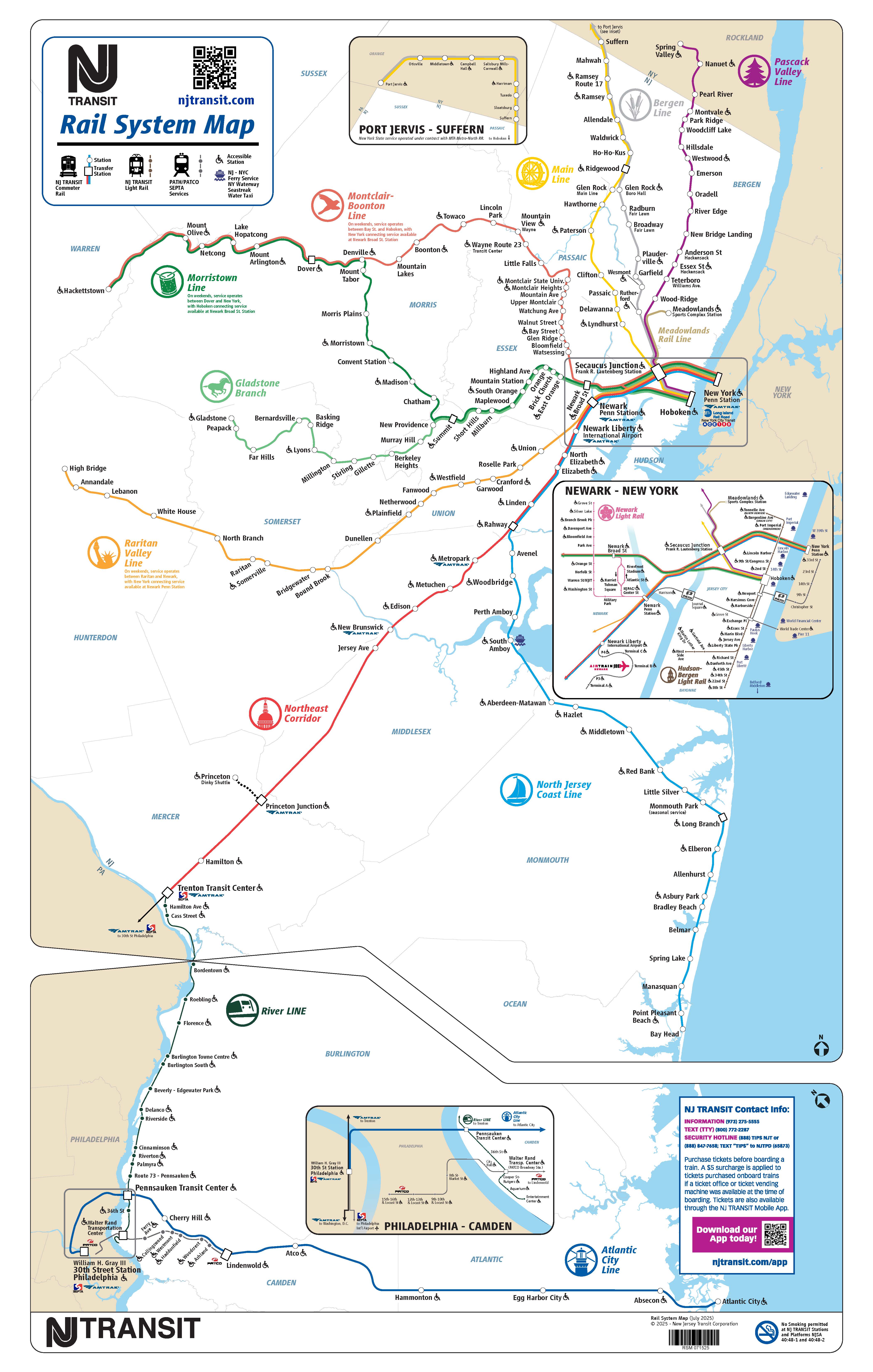 Map of the NJ TRANSIT rail system.